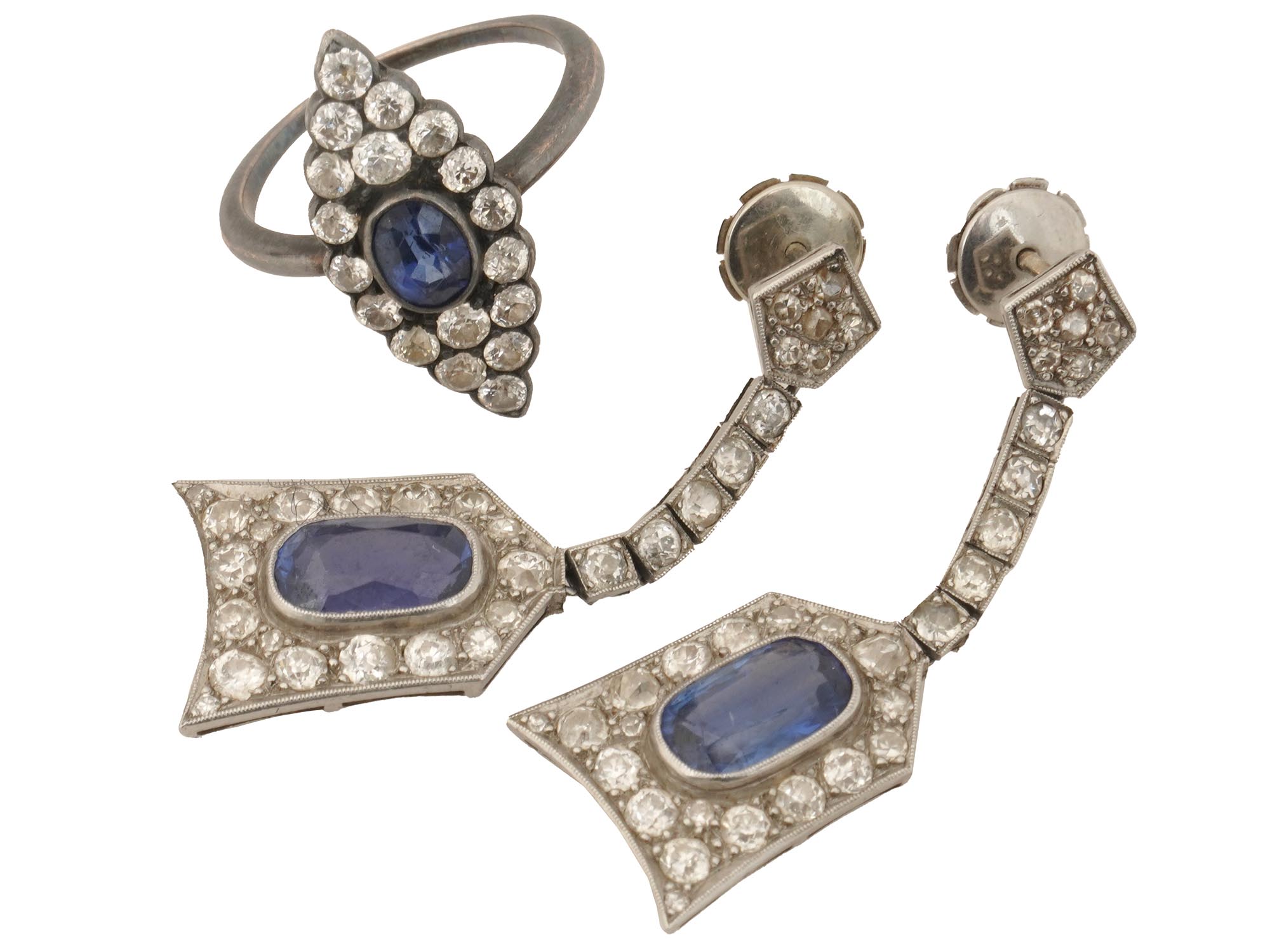 14K WHITE GOLD SAPPHIRE AND DIAMONDS JEWELRY SET